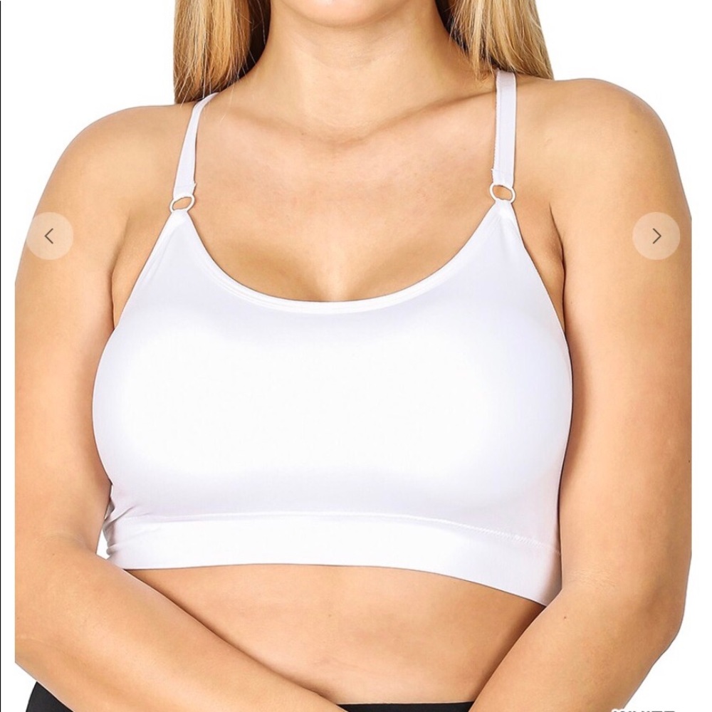 BOUTIQUE ITEM- BASIC BRALETTE WHITE ADJUSTABLE STRAPS, REMOVABLE PADS